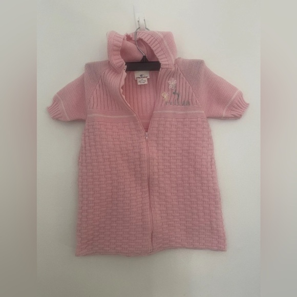 Cradle Knit Other - Vintage Pink Knitted Bunting Sweater W/Flower & Butterfly Detail Made In The USA